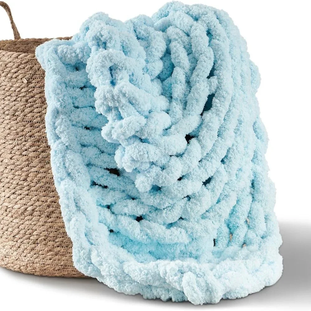 Plush Chunky Knit Throw Blanket - Light Blue